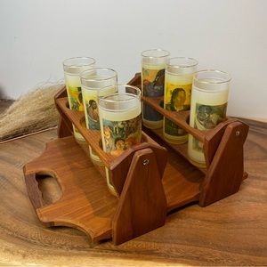 Teak Drink Caddy Tray, Mid Century Modern Entertaining